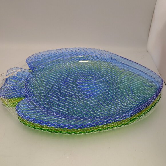 Fish-Shaped Green & Blue Clear Plastic Serving Trays/Plates 11" x 8 - Lot Of 4 - Picture 1 of 2